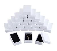 nbeads 24 Pcs Boîtes à Bijoux en Carton Texture Blanche, 8.1x5.1cm Boîte Cadeau en Papier Boîte d'emballage en Carton avec Éponge Noire à L'Intérieur pour Collier Boucles d'oreille Bracelet Bijoux