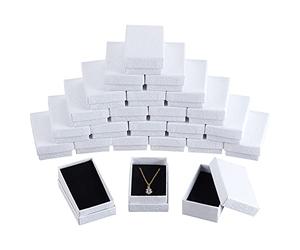 nbeads 24 Pcs Boîtes à Bijoux en Carton Texture Blanche, 8.1x5.1cm Boîte Cadeau en Papier Boîte d'emballage en Carton avec Éponge Noire à L'Intérieur pour Collier Boucles d'oreille Bracelet Bijoux