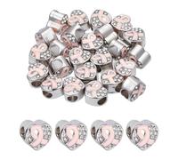 NBEADS 24 Pcs Perles de Sensibilisation au Cancer du Sein, Perles en Ruban Rose avec Strass Perles Européennes à Grand Trou pour la Fabrication de Bracelets Colliers et Bijoux DIY, Trou: 4mm