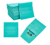 NBEADS 24 Pcs Pochette à Bijoux en Microfibre Bleu-vert, Pochette Cosmétique Pochette à Rabat en Velours Sac à Enveloppe Pliable pour Boucles D'oreilles Bracelets Colliers, 3.78×3.54×0.1 Pouces