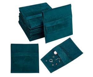 NBEADS 24 Pcs Pochette à Bijoux en Microfibre, Sac à Cosmétiques de Poche Pochettes à Rabat en Velours pour Bijoux pour Boucles D'Oreilles Bracelets Colliers Emballage 3.78×3.54×0.1 Pouces, Vert Foncé
