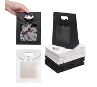 NBEADS 24 Pcs sac Cadeau avec Fenêtre,Sacs en Papier Kraft Noir et Blanc Sac Cadeau Debout avec Poignées Sacs D'Emballage Décoratifs à Nœud Papillon pour Cadeau de Noël Saint-Valentin,16x12x6.1 cm