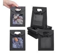 Nbeads 24 Pcs Sacs en Papier Kraft Noir avec Fenêtre et Poignées, 16x6.2x15.5cm, pour Cadeaux, Biscuits, Bonbons