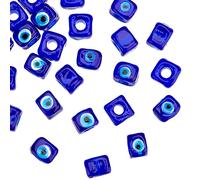 nbeads 25 Pcs Lampwork Perles Mauvais Œil, Cube Mauvais Œil Perles Grand Trou 4.3mm Perles au Chalumeau Faites à la Main Turc Evil Eye Perles pour Bracelets Collier Fabrication Bijoux, Bleu