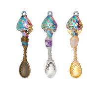 nbeads 3 Pcs 3 Couleurs Pendentifs en Pierre Genstone Naturelle, Cuillère Champignon Charms en Alliage Collier en Fil Métallique Cuillères Charms pour Fabrication de Bijoux