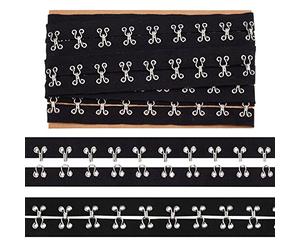 NBEADS 3 Verges(2.74 m) Crochet et Oeil Ruban en Coton Garniture, 2.5cm Large Noir Ruban de Bordure en Métal Argenté pour Corset Soutien-Gorge Couture Quilting Costume Mariée Décor Robe