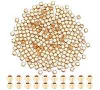NBEADS 300 Pcs Véritables Perles Plaquées Or 18K, Perles en Laiton Plaqué Or 2.5mm Perles Entretoises Lisses Carrées Perles en Métal Doré pour Bracelet Collier Fabrication de Bijoux, 1.6 trou Mm