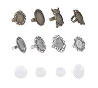 nbeads 32 Pcs Cabochon Plateaux de Bague Réglables en Laiton Anneau Pad Conclusions et Cabochon en Verre Transparent