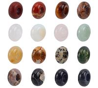 nbeads 32 Pcs Gemmes Européennes Perles, Perles Rondelle Pierres Assorties Chaînes à Grands Trous Perles D'Espacement Charmes pour la Fabrication de Bijoux