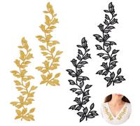 NBEADS 4 Pcs 2 Styles Patchs Applique Brodée, Écussons Brodés de Fleurs Écusson de Vêtement en Forme de Feuille pour Rideau Oreiller Vêtements Couture et Décoration, Or et Noir