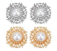 NBEADS 4 Pcs Bouton Décoratif en Alliage, Boutons à Tige avec Perle 3.6cm Boutons à Coudre pour Bricolage Artisanat Bijoux Vêtements Décoration