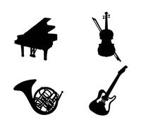 nbeads 4 Pcs Instruments Musique Décoration Murale en Bois, Piano Violon Cor Français Guitare Art Décor Murale Noir Jazz Signes Muraux Creux en Bois Décor Suspendre Silhouette pour Salon Maison