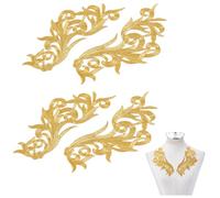 NBEADS 4 Pcs Patch Brodé Appliqué, Patchs Thermocollants Dentelle Florale Miroir Patchs à Coudre pour Décoration de Robe de Mariée Réparation de Vêtements Sacs à Dos Jeans, Or, 21.3x9cm
