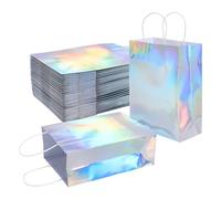 nbeads 40 Sac Cadeau Irisé, Sachet Cadeau Rectangulaire Holographique Brillant avec Poignées pour Anniversaire Noël Mariage Vacances Valentines 21.8x15.8x7.9cm