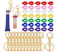 nbeads 47 Pcs 7 Couleurs Porte Clés Porte Rouge à Lèvres, 35 porte Clés en Silicone pour Baume à Lèvres avec 12 fermoirs en Fer pour Rouges à Lèvres Porte Gloss Porte Clés Cordon de Sac à Main