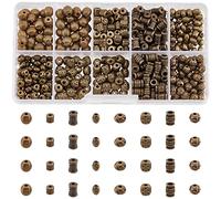 NBEADS 480pcs 8 Styles Entretoises en Alliage de Style Tibétain, Tube Ovale Rond de Perles de Métal Baril Rond Colonne Entretoise Perles pour la Création de Bijoux Fait-de-T-, Bronze Antique