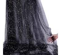 NBEADS 5.49mx150cm Rouleau de Tulle Pailleté, Maille Polyester à Motif Étoiles et Lune pour Toiles de Fond de Mariage Décorations de Fête Bricolage Artisanat Drapage de Maison, Noir