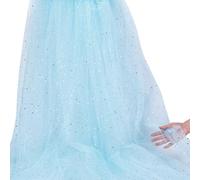 NBEADS 5.49mx150cm Rouleau de Tulle Pailleté, Maille Polyester à Motif Étoiles et Lune pour Toiles de Fond de Mariage Décorations de Fête Bricolage Artisanat Drapage de Maison, Cyan