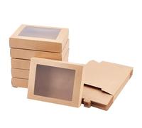 NBEADS 50 Pcs Boîte Cadeau en Carton Camel, 14.5x10.5x2.5cm Boîtes à Friandises Rectangulaires Pliables en Papier Kraft avec Fenêtre de 10x7.5cm pour Emballage de Bijoux de Fête