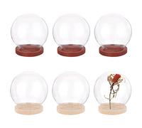 NBEADS 6 mini Cloche de Dôme en Verre de Fleur Éternelle, 24.7mm Dôme Rond en Verre avec Cloche en Verre Transparent avec Base en Bois pour Centres de Table Plantes Roche Spécimen Décor Travaux