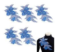 NBEADS 6 Pcs Applique à Coudre pour Mariée, 30.5x16.5cm Écusson Décoratif en Strass de Feuille Appliqué à Paillettes Fleuri 3D pour la Décoration de Robes de Mariée de Soirée de Ceintures, Bleu