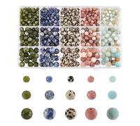 nbeads 600 Pcs 15 Styles Perles Pierre Naturelles, 4mm/6mm/8mm Perles Pierre en Vrac Gemstone Rondes Perles Cristal Naturel Multicolores pour Bracelet Collier Fabrication Bijoux, Hole: 0.5~1.1mm