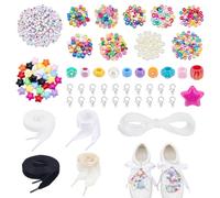 nbeads 669 Pcs Breloques de Chaussures Perlées pour Baskets, Lacets en Polyester des Fermoirs Mousquetons Perles Fermoirs Mousquetons en Alliage des Perles en Acrylique et en Pâte Polymère