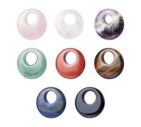 nbeads 8 Pcs 8 Styles Pendentif en Pierre Naturelle, 3cm Trou Breloques en Pierre Précieuse Naturelle de Donut Grand Trou Disque Cristaux Perles pour la Fabrication de Bijoux Collier Clé, Trou: 1.2cm
