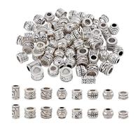 NBEADS 80 Pcs Perles d'espacement Tibétaines, 8 Styles Perles Intercalaire Alliage Perles D'Espacement à Gros Trous Perles européennes pour Bracelet Collier Bijoux, Argent Antique, Trou: 4-6mm