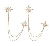 NBEADS Broche étoile dorée avec chaîne à pompons, motif hexagramme, oxyde de zirconium, pour costume, smoking, chemises, cravate, chapeau, écharpe