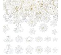 nbeads Environ 120 pcs Fleur Perle Château, 6 Styles Opaque ABS Plastique Imitation Perle Fleur Perles Fleur Blanche Imitation Perle Château Floral Fin Château pour DIY Collier Fabrication Bijoux