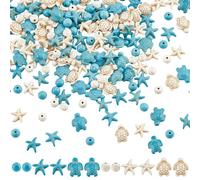 NBEADS Environ 176 perles synthétiques turquoise de 6 styles, breloques tortue, étoile de mer, étoiles de mer, perles d'espacement en pierre précieuse pour la fabrication de bijoux, bracelets