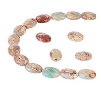 nbeads Environ 29 Pcs Perles de Pierre Ovales Plates, 14x10mm Perles de Pierres Précieuses Ovales Plates Perles de Pierre Perles de Jaspe Aqua Terra pour Bracelet Colliers Fabrication Bijoux