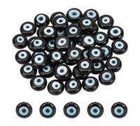 NBEADS Environ 49 Pcs Perles Lampwork Oeil Maléfique, 8mm Perles Lampwork Plates Rondes Perles de L'Oeil du Mal Turcpour pour la Fabrication de Bijoux Collier Bracelet, Trou : 1mm, Noir