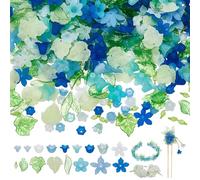 NBEADS Environ 520 Pcs Kit de Perles Acryliques Givrées Assorties, 280 perle de Fleur en Acrylique et 240 breloques en Forme de Feuille pour la Confection de Boucles D'Oreilles Bracelets, Série Bleue