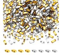 NBEADS environ386 Pcs Perles Tila, 5×2mm Perles Tila en Hématite Synthétique Perles de Rocaille à 2 trous Mini Perles Japonaises pour la Fabrication de Bracelets de Colliers et de Bijoux,Or et Argent