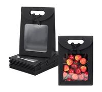 NBEADS Lot de 12 sacs cadeaux en papier kraft avec fenêtre, 7,1 x 20 x 19 cm, sacs cadeaux avec fenêtre transparente pour bonbons, biscuits, mariage, fête, magasin, vente au détail, noir