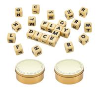 NBEADS Lot de 2 dés pour mots croisés, jeu de mots avec lettres pour voyage, camping et nuit en famille, avec boîtes de rangement portables, doré