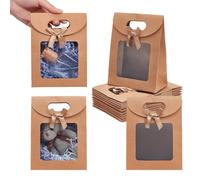 NBEADS Lot de 24 sacs cadeaux vierges en papier kraft, 11,9 x 6,15 x 15,7 cm, sacs cadeaux marron avec fenêtre transparente pour emballage de bonbons, biscuits, mariage, Noël, fête, vente au détail