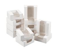 NBEADS Lot de 30 boîtes cadeaux avec fenêtre en PVC, boîtes cadeaux pliantes en papier kraft de 8 x 8 x 3,5 cm pour bonbonnières et emballages de produits de boulangerie et bijoux, blanc