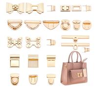 nbeads Lot de 8 ensembles de 8 styles de fermeture à vis en alliage doré pour sac à main, papillon, arc, rectangulaire, rond, fermeture de portefeuille pour bricolage, artisanat en cuir, fabrication