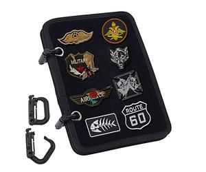 NBEADS Organisateur Livret de Correctifs Tactiques, 5 Pages Noir Flip-Page Patch Book Moral Patch Holder Mini Panel Board avec Amovible D-Buckles pour Military Army Combat Morale Emblem