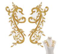 NBEADS Patch de Broderie Fleur D'Or, Appliques en Dentelle Dorée Patchs à Coudre pour la Décoration de Robe de Mariée Réparation Vêtements Sacs à Dos Jeans Casquettes, 24.5x9.3cm