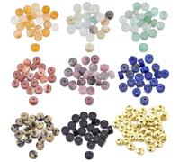Nbeads perle Heishi Kit, 160 pcs 8 Styles Pierres Naturelles Plates Rondes et Disque, 100 pcs Perles Entretoises Dorées pour Fabrication de Bijoux