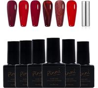 Nbgcm-6 Couleurs Rouge Brillant Bourgogne Dark Glitter Rouge Bloody Mary + Gel Magnétique Vernis À Ongles Et Aimants Trempés Uv/Led Vernis À Ongles Gel Nail Art Salon Bricolage Cadeau À La Maison, 5m