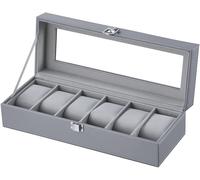 Nbgcm-Boîte À Montres Avec 6 Emplacements, Ecrin Pour Montres Pour 6 Montres, Présentoirmontres Avec Couvercle En Verre, Doublure En Velours, 30 X 11,5 X 8 Cm (Grau-W04g)