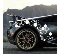 NbgrvB Autocollant hexagonal en vinyle pour carrosserie latérale de voiture, 52 grilles découpées, noir et blanc, coloré (blanc)