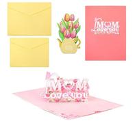 NbgrvB Carte pop-up 3D pour la fête des mères, cadeau d'anniversaire pour maman avec bouquet de tulipes et enveloppe, carte de vœux « Mom Love You » - Dimensions pliée : 20 x 15 cm - Avec carte de