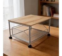 NbgrvB Chariot de cuisine mobile pour micro-ondes avec panier de rangement inférieur, petite étagère roulante avec roulettes verrouillables, support stable en bois en métal pour ustensiles, blanc