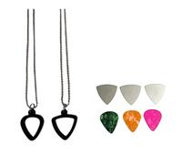 NbgrvB Collier avec 3 médiators en acier inoxydable et 3 médiators colorés en celluloïd, pendentif en silicone de 70 cm, musiciens et guitaristes Noir